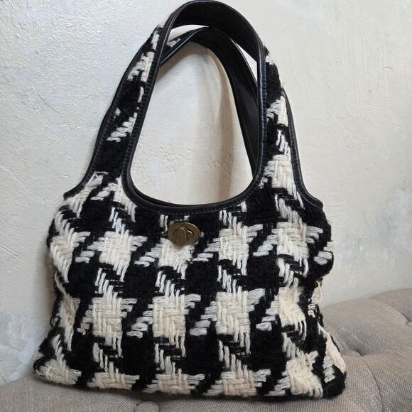 Miu Miu Handbags - Miu Miu Houndstooth Wool Leather Black White Shoulder Bag Purse Turn Lock✨️Y2K